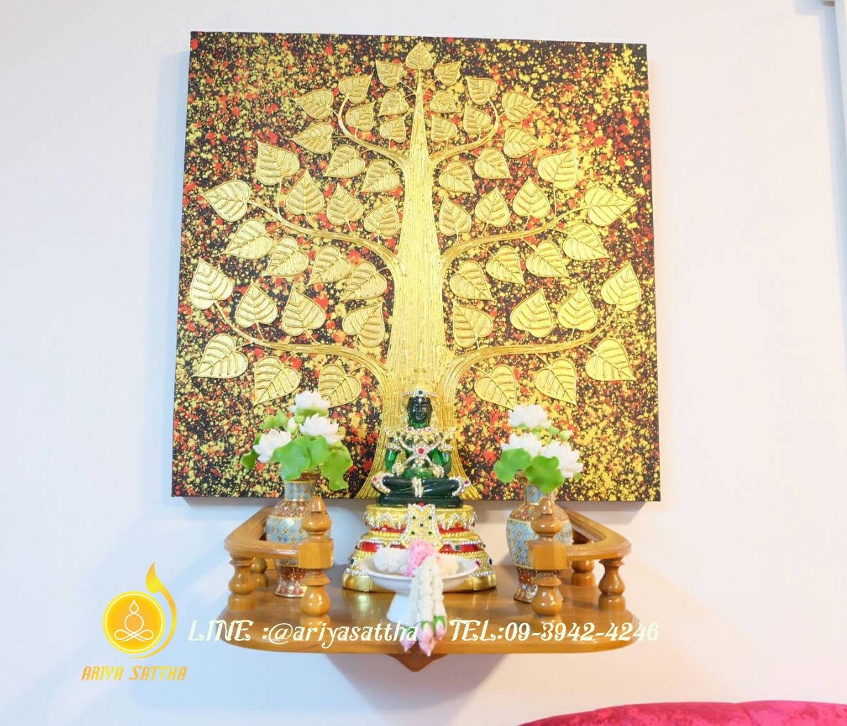 ภาพมงคล ต้นโพธิ์ ขนาด 60x60 cm.ตกแต่งบ้าน ห้องพระ ของขวัญขึ้นบ้านใหม่ งาน handmade ภาพวาดปิดทองแต่งผนังบ้าน คอนโด