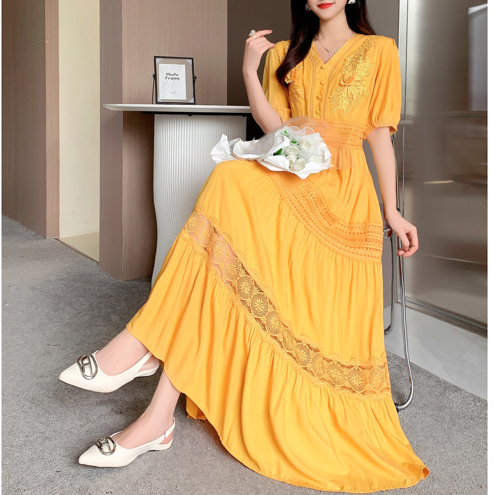 ชุดเดรสยาวสวยๆ ชุดเดรสยาวใส่สบาย ใส่ทำงาน มีขนาดS M L XL 2XL