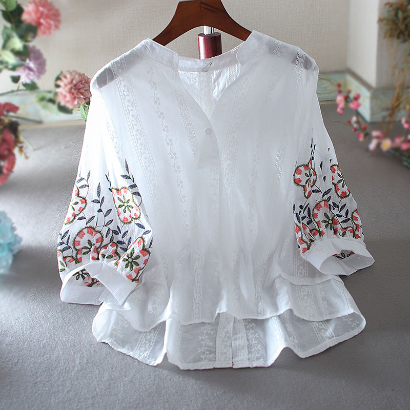 เสื้อลินิน เสื้อผ้าฝ้ายลินิน เสื้อเชิ้ตผ้าลินิน ปักลายสวยๆด้วยด้าย สไตล์VINTAGE