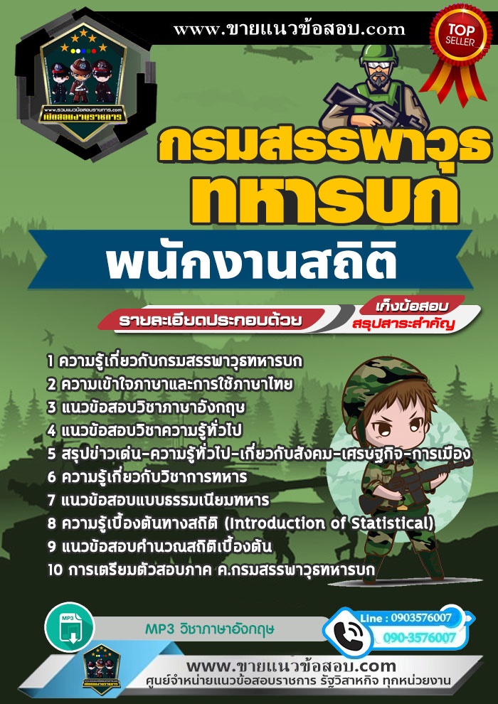 สรุปแนวข้อสอบพนักงานสถิติ กรมสรรพาวุธทหารบก (ใหม่)
