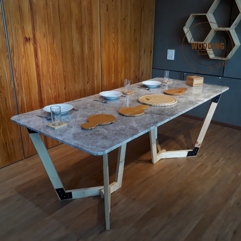 โต๊ะไม้หน้าท็อปหินอ่อน เอ็มโพราโด้เกรย์ (J015)