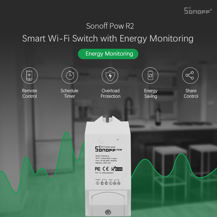 สมาร์ทสวิทช์ไร้สาย Sonoff POW R2 15A - สั่งผ่านมือถือ WiFi Wireless Smart Switch (อับโหลดโปรแกรมใหม่ได้)