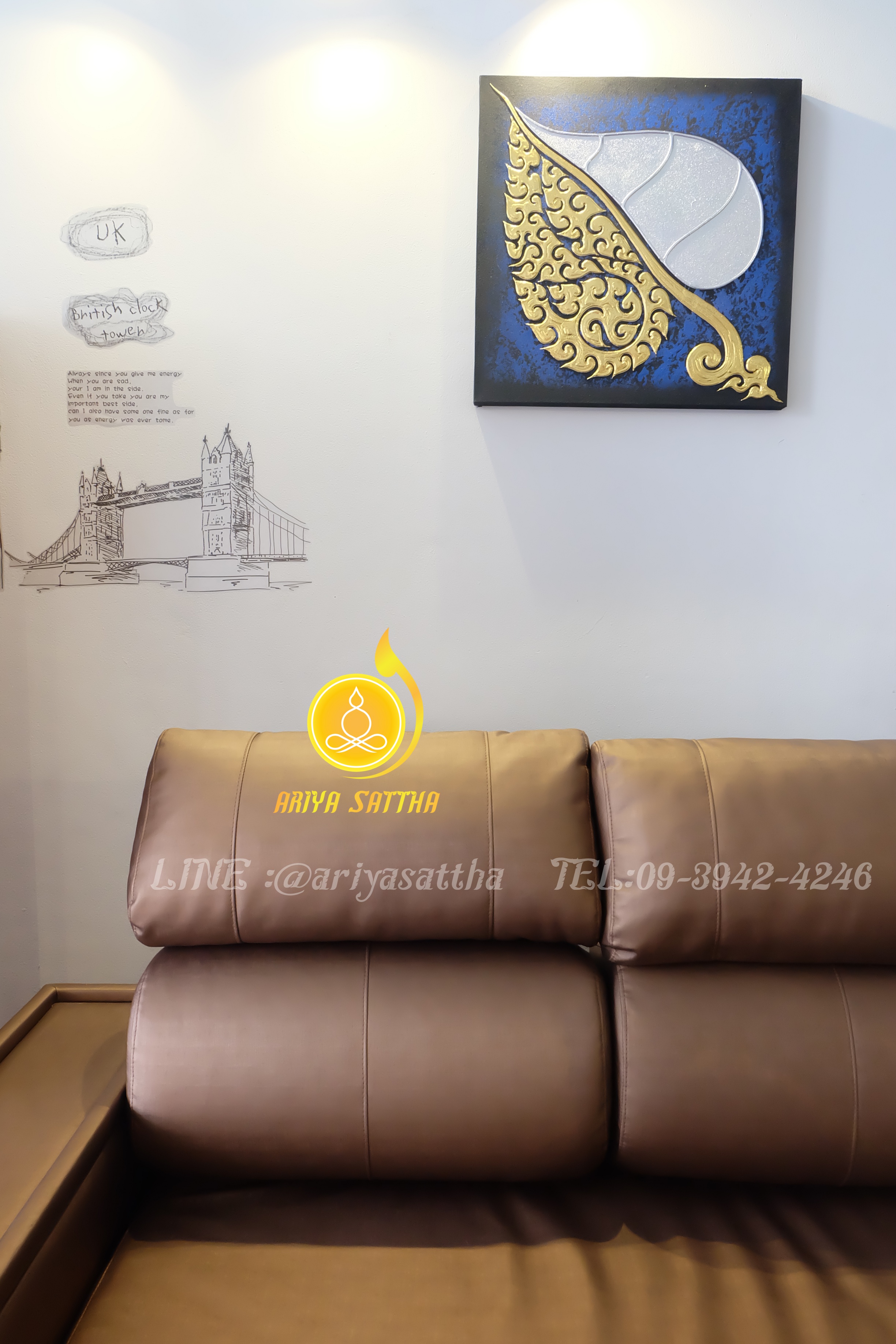 ภาพมงคล ใบโพธิ์ ขนาด 60x60 cm.ตกแต่งบ้าน ห้องพระ ของขวัญขึ้นบ้านใหม่ งาน handmade ภาพวาดปิดทองแต่งผนังบ้าน คอนโด