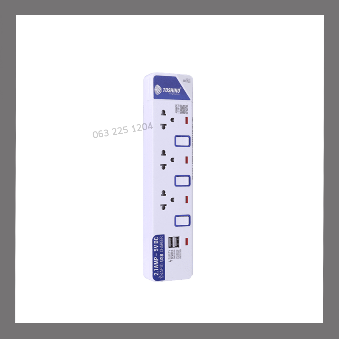 รางปลั๊กไฟ Toshino3ช่อง 3สวิตซ์ 2USB ยาว3เมตร ET-913USB
