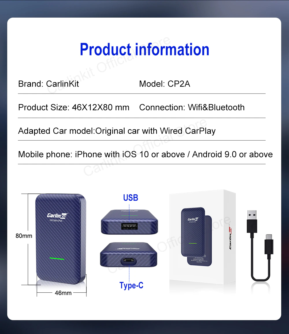 Carlinkit 4.0-Wireless Apple CarPlay and Android auto Dongle for Factory Wired CarPlay