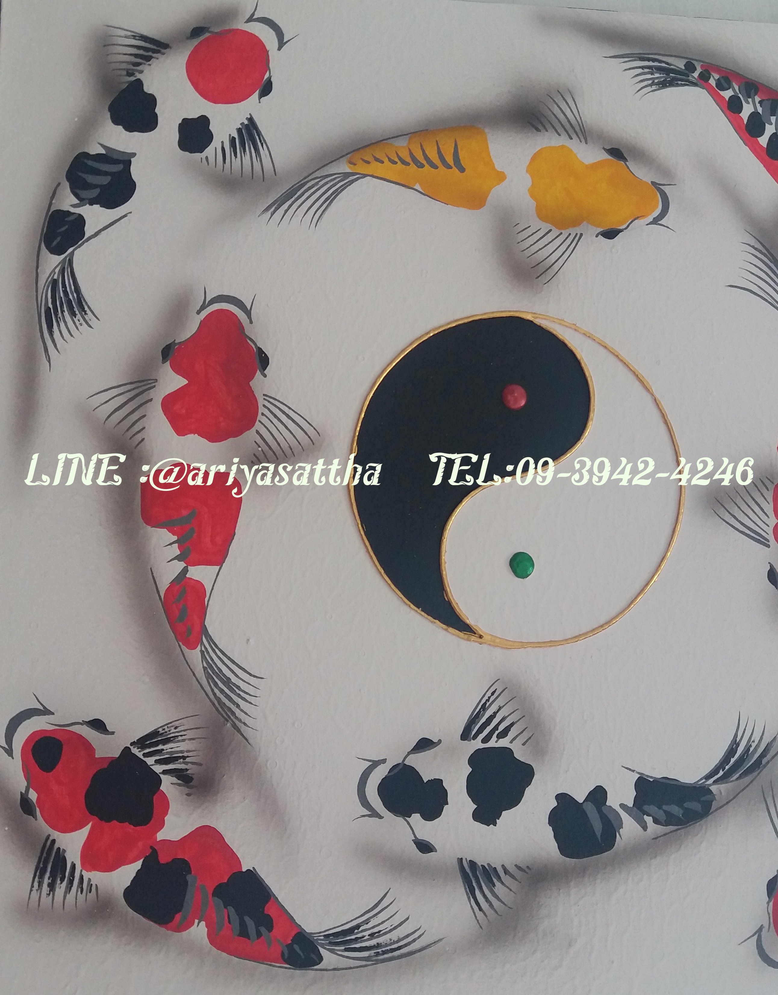 รูปปลาคราฟ ว่ายวน หยินหยาง (เงินทอง สุขภาพ ไหลเวียนดี) ภาพมงคล ขนาด 60x60 cm. ตกแต่งบ้าน ของขวัญขึ้นบ้านใหม่ งาน handmade ภาพวาดปิดทองแต่งผนังบ้าน คอนโด