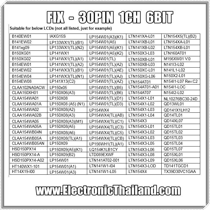 FIX-D6 30PIN 1CH 6BIT LVDS Cable None Hook For Monitor-NoteBook