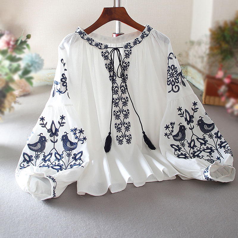 เสื้อลินิน เสื้อผ้าฝ้ายลินิน เสื้อเชิ้ตผ้าลินิน ปักลายสวยๆด้วยด้าย สไตล์VINTAGE
