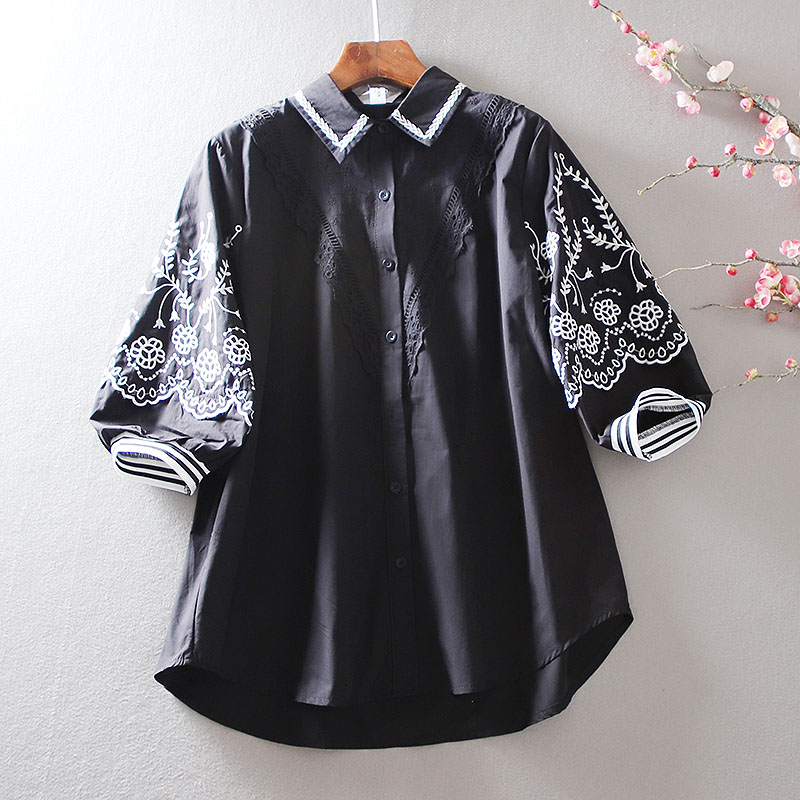 เสื้อลินิน เสื้อผ้าฝ้ายลินิน เสื้อเชิ้ตผ้าลินิน ปักลายสวยๆด้วยด้าย สไตล์VINTAGE