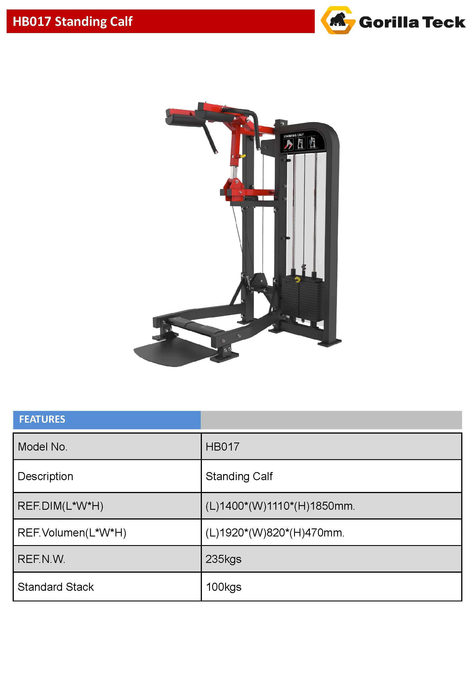 เครื่องฝึกกล้าเนื้อเดี่ยวสำหรับฟิตเนสคลับ แบรนด์ Gorilla Teck