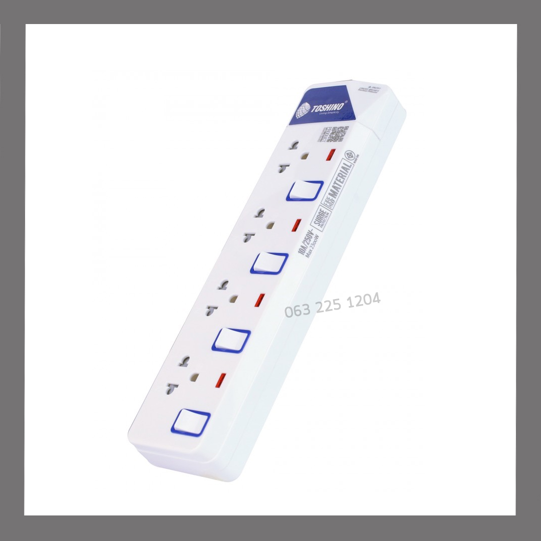 รางปลั๊กไฟ Toshino 4ช่อง4สวิตซ์ ยาว5เมตร ET-9145M