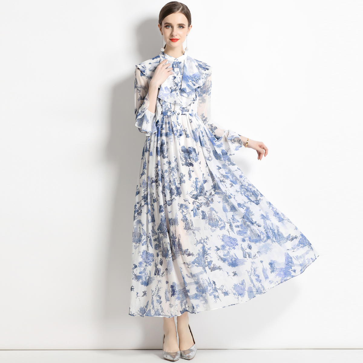 ชุดเดรสยาวสวยๆ ชุดเดรสยาวใส่สบาย ใส่ทำงาน มีขนาดS M L XL 2XL