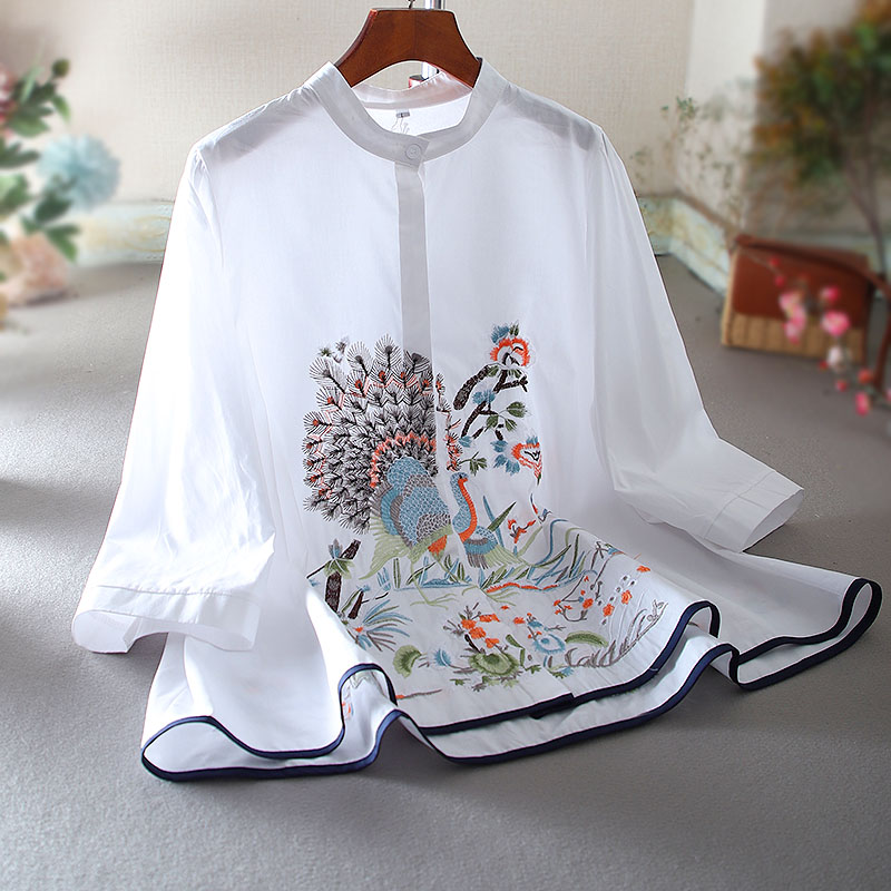 เสื้อลินิน เสื้อผ้าฝ้ายลินิน เสื้อเชิ้ตผ้าลินิน ปักลายสวยๆด้วยด้าย สไตล์VINTAGE