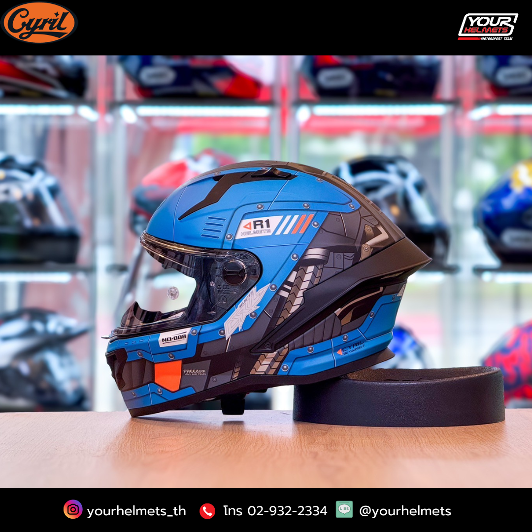 หมวกกันน็อค CYRIL HELMETS รุ่น R1 MODEL 502B GRAPHIC METT BLUE STAR TREK