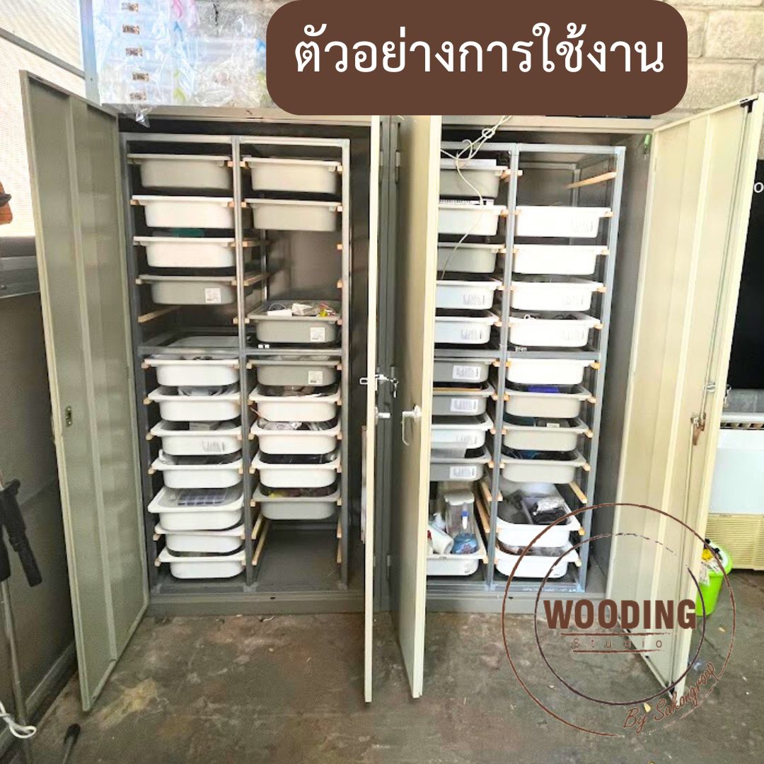 ชั้นเหล็กใส่ถาดพลาสติก