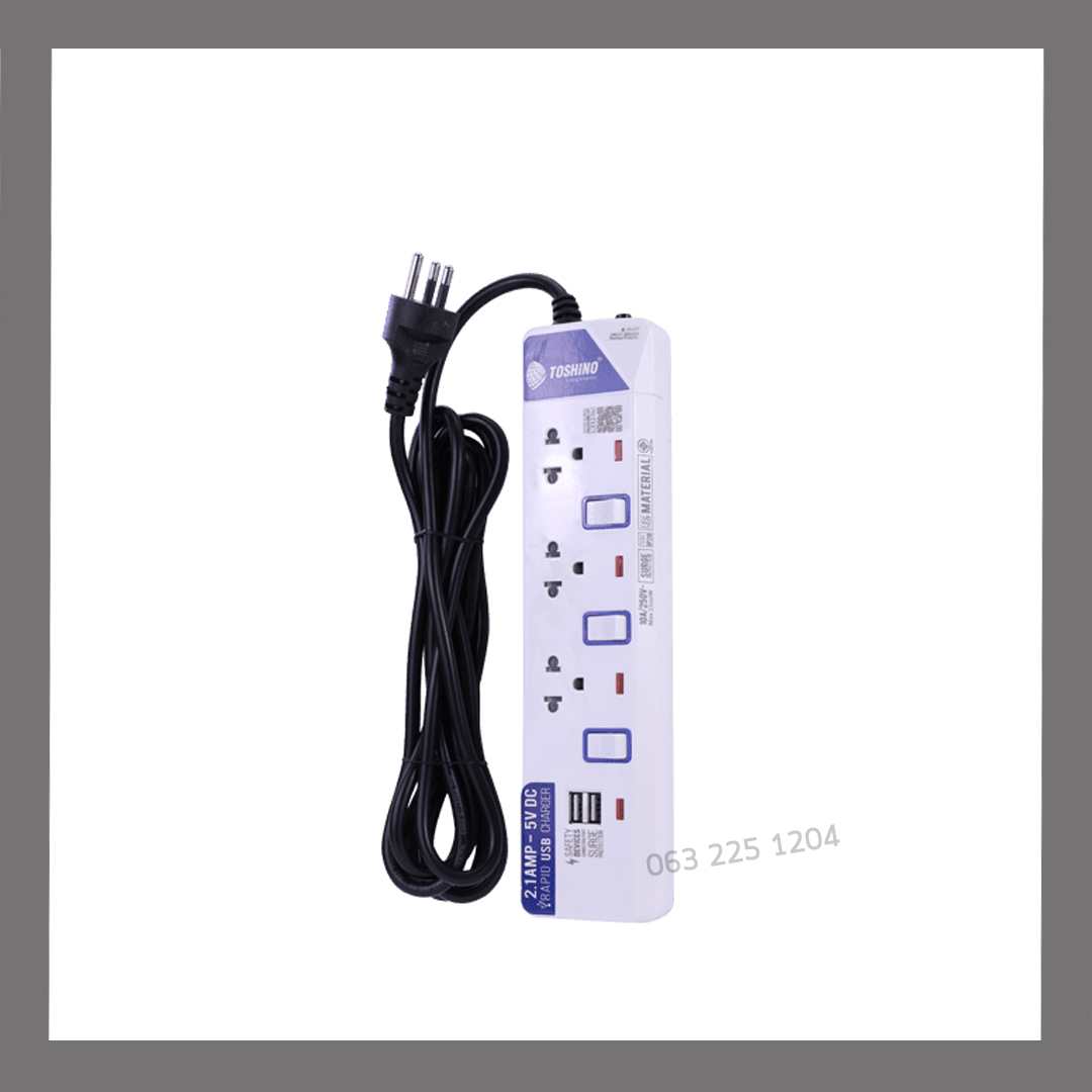 รางปลั๊กไฟ Toshino3ช่อง 3สวิตซ์ 2USB ยาว3เมตร ET-913USB
