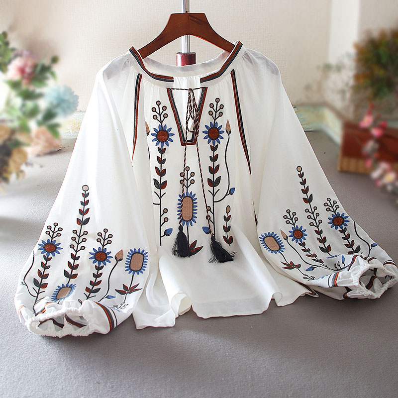 เสื้อลินิน เสื้อผ้าฝ้ายลินิน เสื้อเชิ้ตผ้าลินิน ปักลายสวยๆด้วยด้าย สไตล์VINTAGE