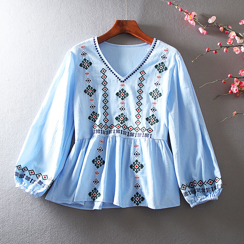 เสื้อลินิน เสื้อผ้าฝ้ายลินิน เสื้อเชิ้ตผ้าลินิน ปักลายสวยๆด้วยด้าย สไตล์VINTAGE