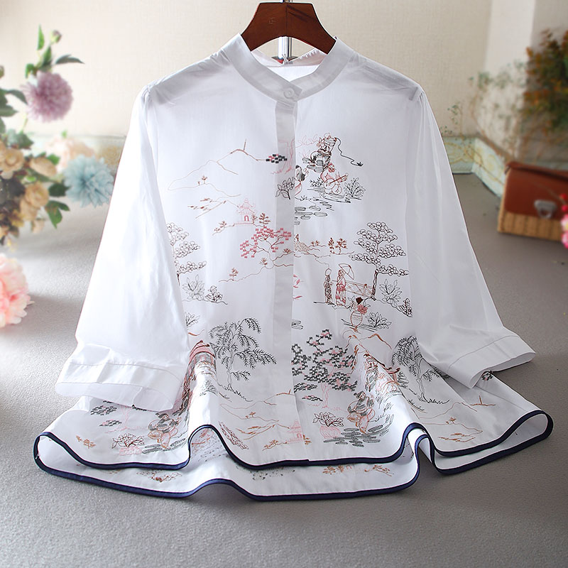 เสื้อลินิน เสื้อผ้าฝ้ายลินิน เสื้อเชิ้ตผ้าลินิน ปักลายสวยๆด้วยด้าย สไตล์VINTAGE