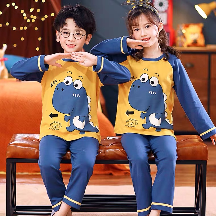 พร้อมส่ง ชุดนอนเด็กคอกลม พิมพ์ลาย ขายาว