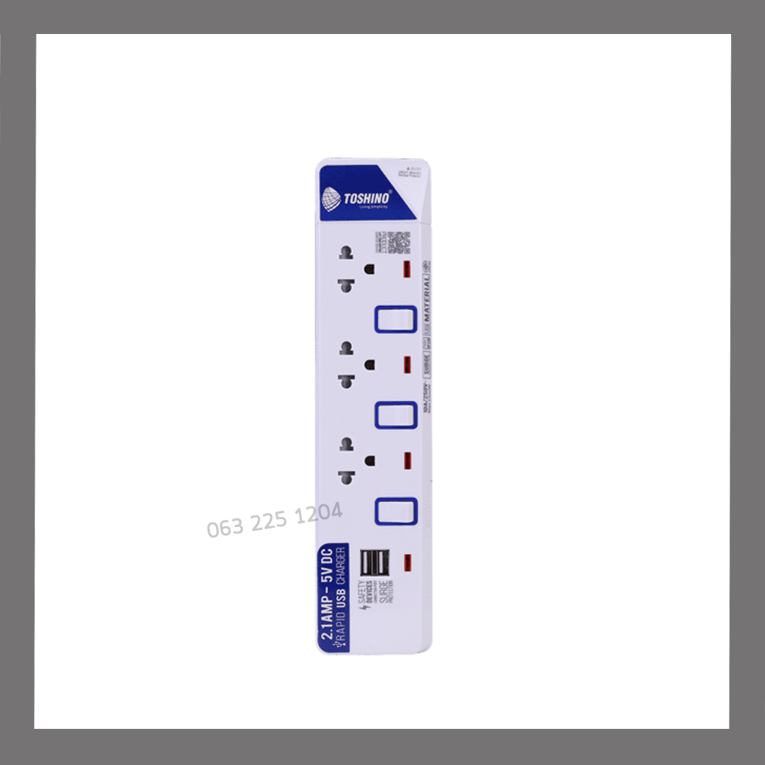 รางปลั๊กไฟ Toshino3ช่อง 3สวิตซ์ 2USB ยาว3เมตร ET-913USB