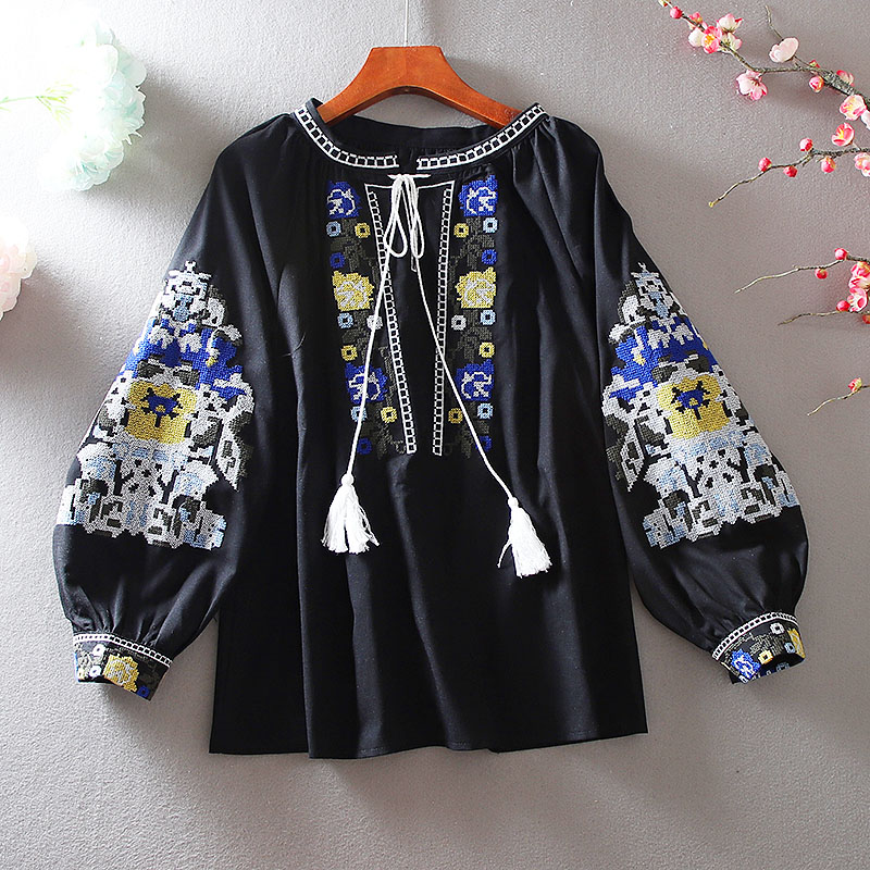 เสื้อลินิน เสื้อผ้าฝ้ายลินิน เสื้อเชิ้ตผ้าลินิน ปักลายสวยๆด้วยด้าย สไตล์VINTAGE