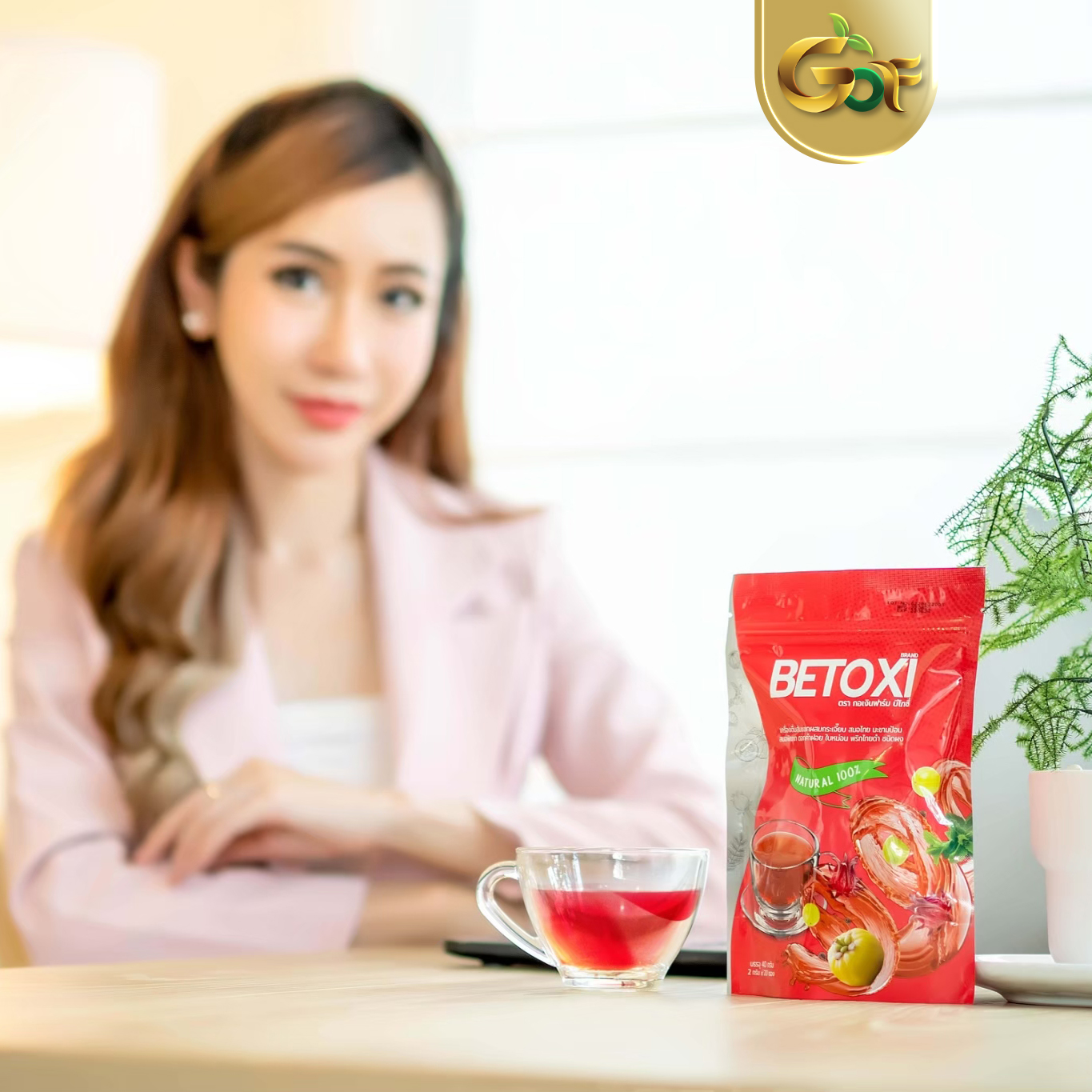 เครื่องดื่มส้มแขกผสมกระเจี๊ยบ,สมอไทย,มะขามป้อม,สมอพิเภก,ดอกคำฝอย,หม่อน,พริกไทยดำ ชนิดผง (ตรา กอเงินฟาร์ม บีโทซี่)