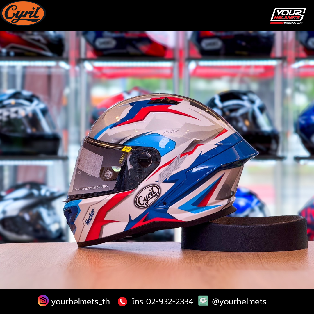 หมวกกันน็อค CYRIL HELMETS รุ่น R1 MODEL 605 GRAPHIC BLUE SILVER WHITE