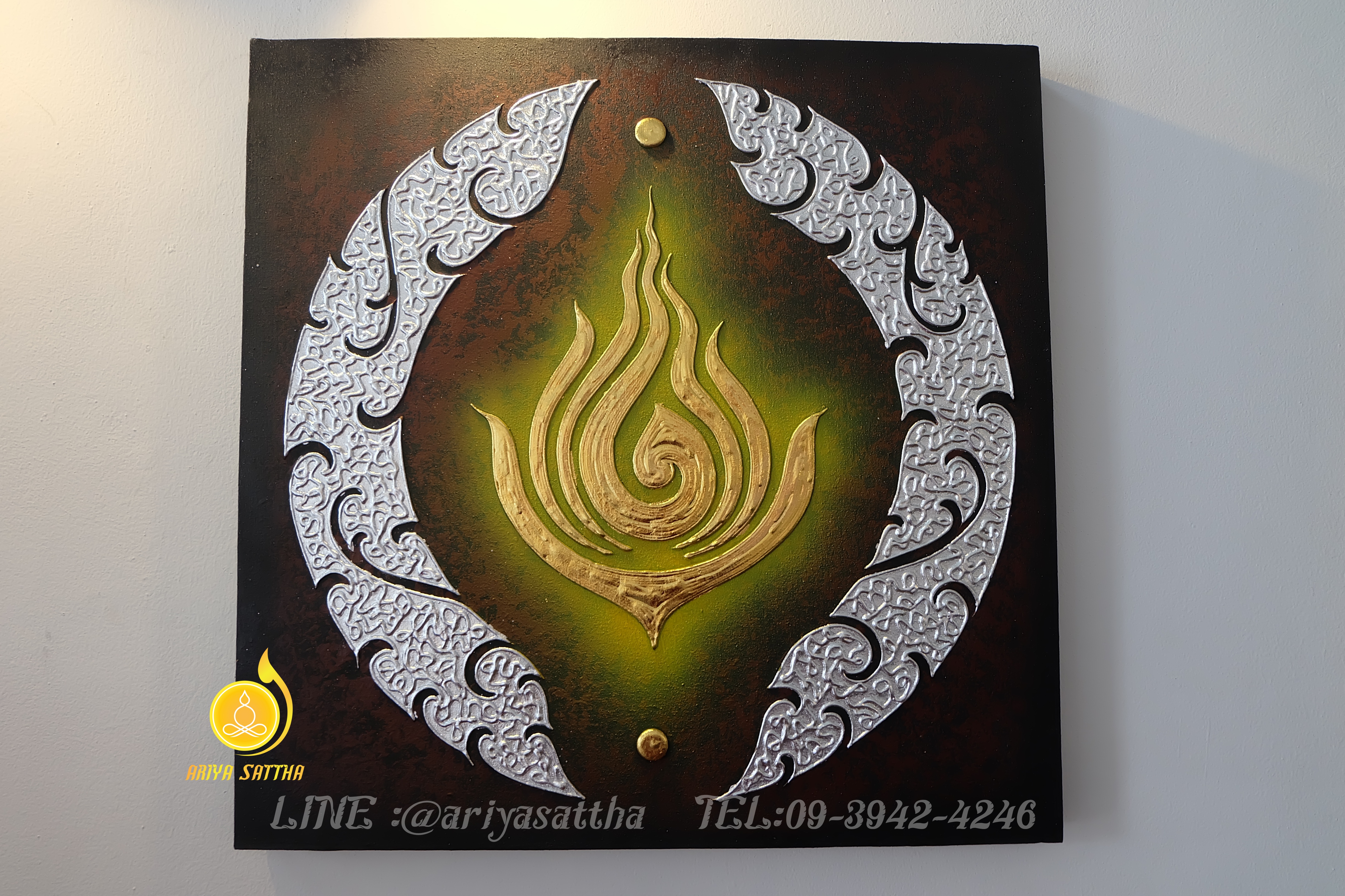 ภาพมงคล ดอกบัว ขนาด 60x60 cm.ตกแต่งบ้าน ห้องพระ ของขวัญขึ้นบ้านใหม่ งาน handmade ภาพวาดปิดทองแต่งผนังบ้าน คอนโด