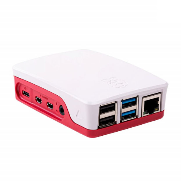 Raspberry Pi 4 Case แฟนซี สีขาว-แดง มีปุ่มกันลื่น สำหรับ Pi4 1GB, Pi4 2 GB และ Pi4 4GB ของแท้ Made in the UK