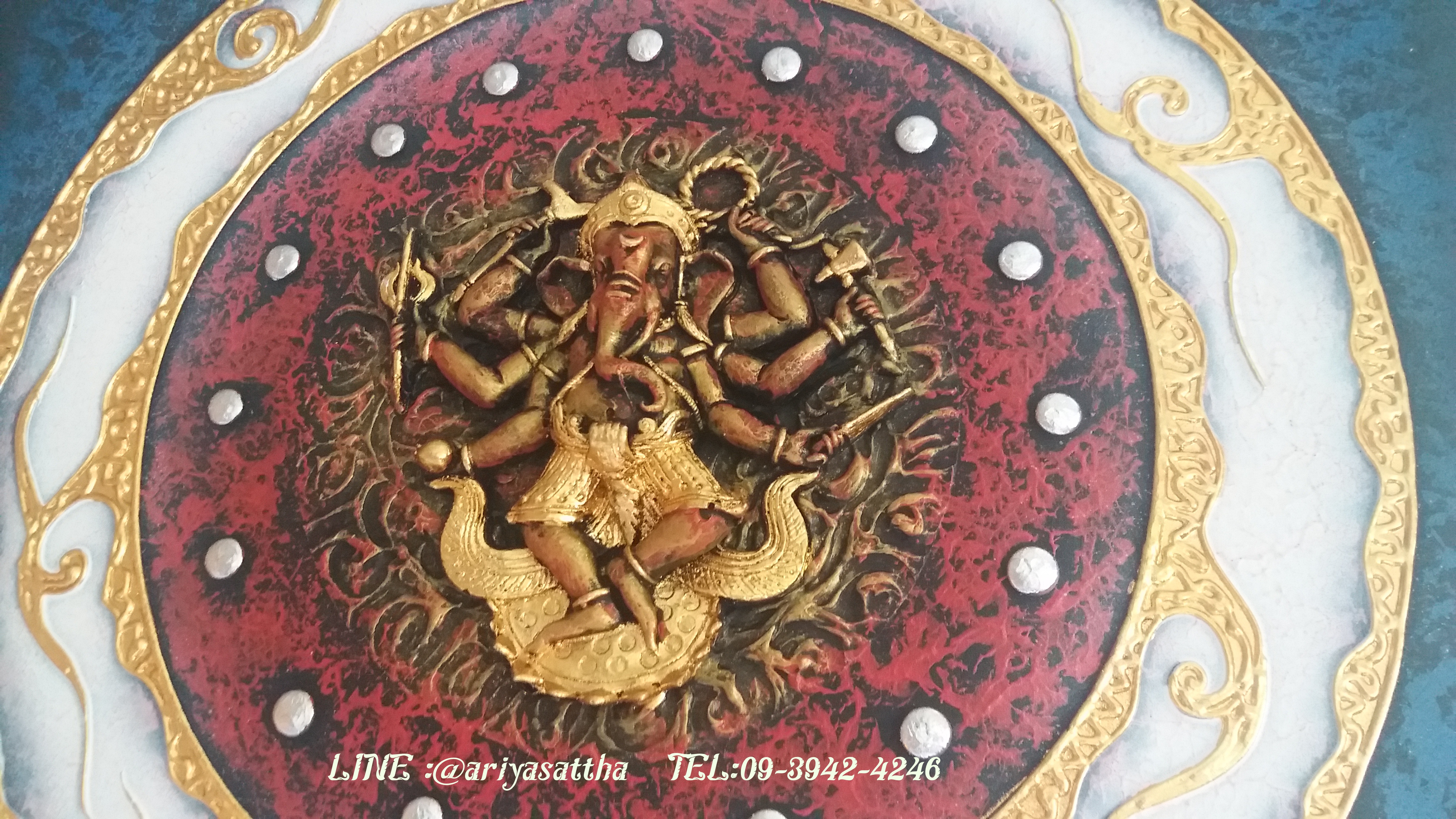 พระพิฆเนศ ภาพมงคล ขนาด 60x60 cm.ตกแต่งบ้าน ห้องพระ ของขวัญขึ้นบ้านใหม่ งาน handmade ภาพวาดปิดทองแต่งผนังบ้าน คอนโด