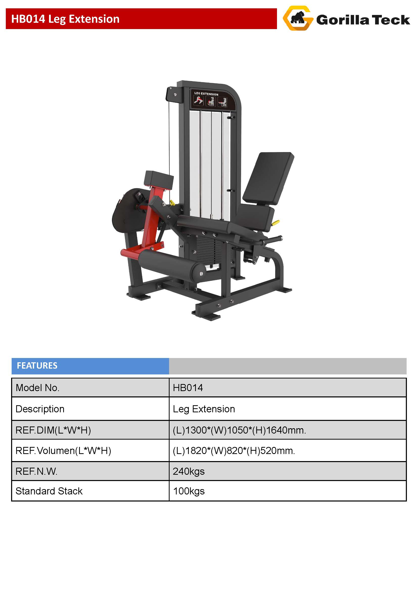 เครื่องฝึกกล้าเนื้อเดี่ยวสำหรับฟิตเนสคลับ แบรนด์ Gorilla Teck