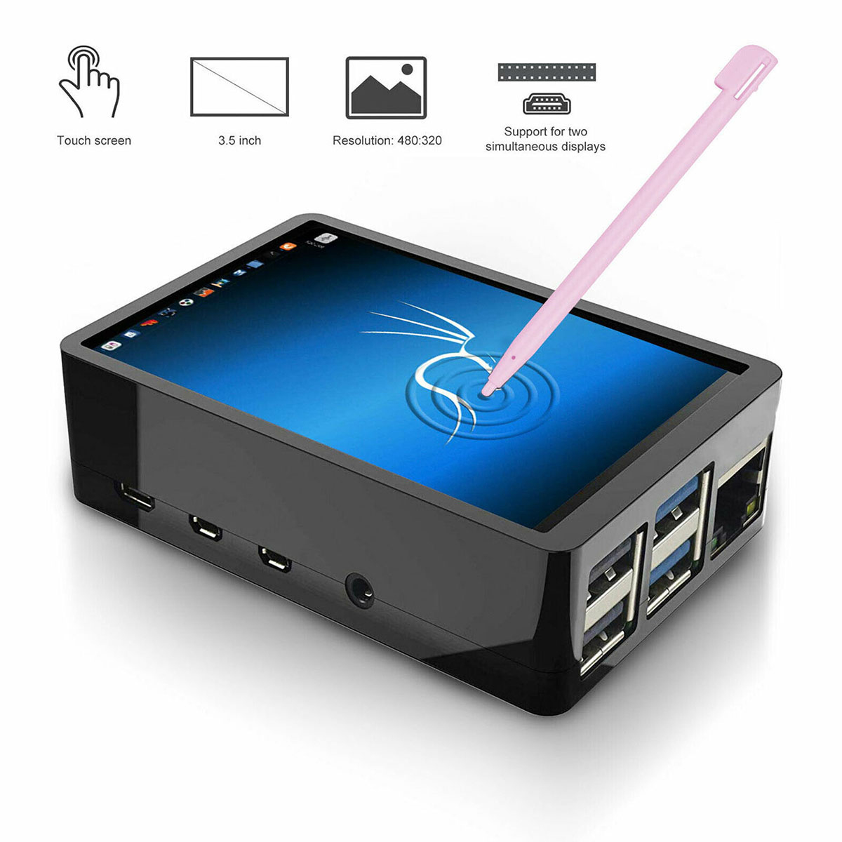 จอภาพระบบสัมผัส 3.5 นิ้ว 480x320 จุด Raspberry Pi LCD TFT Touch Screen Display สำหรับ Raspberry pi 4 B พร้อมปากกา Stylus และ Case สีดำ