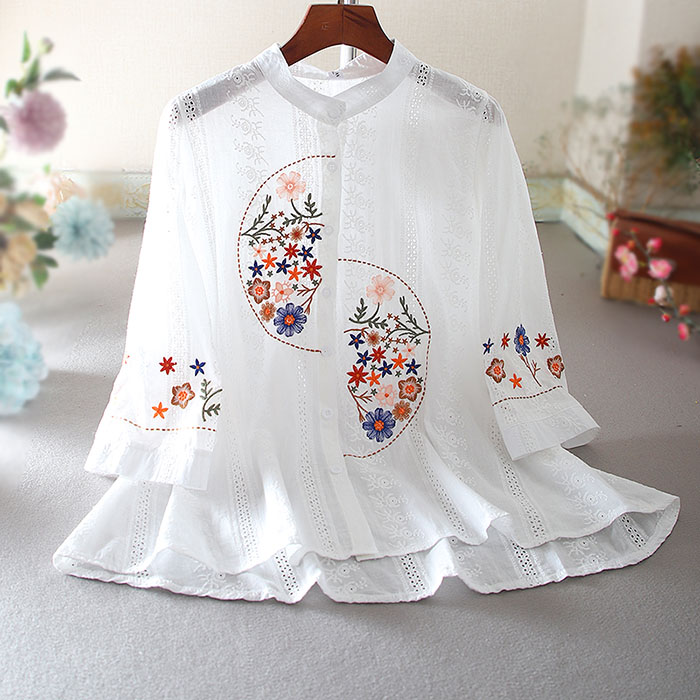 เสื้อลินิน เสื้อผ้าฝ้ายลินิน เสื้อเชิ้ตผ้าลินิน ปักลายสวยๆด้วยด้าย สไตล์VINTAGE