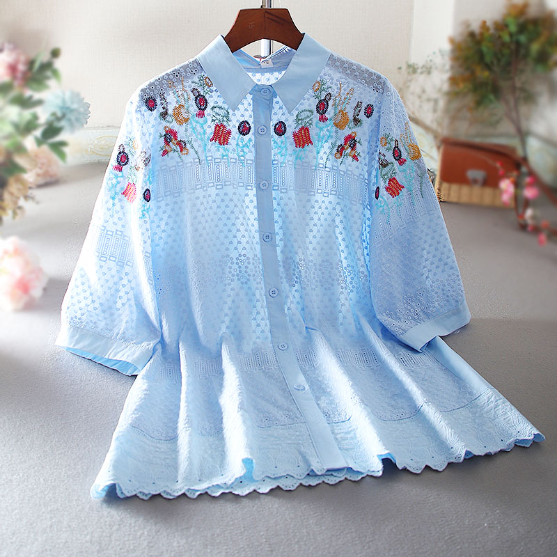 เสื้อลินิน เสื้อผ้าฝ้ายลินิน เสื้อเชิ้ตผ้าลินิน ปักลายสวยๆด้วยด้าย สไตล์VINTAGE
