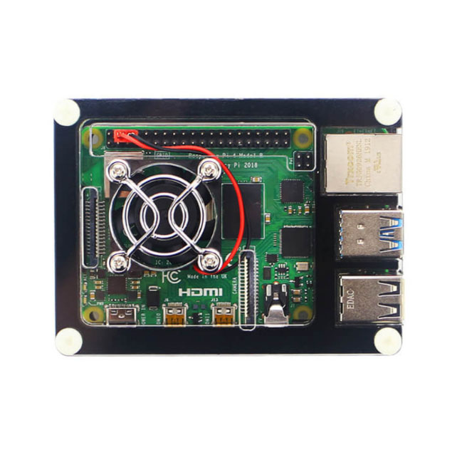 9 layer Raspberry Pi 4 Acrylic Case Transparent Box สีดำ ทำด้วยแผ่น Acrylic 9 ชั้น มีช่องติดพัดลม พร้อมพัดลม CPU Cooling Fan