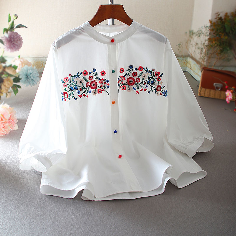 เสื้อลินิน เสื้อผ้าฝ้ายลินิน เสื้อเชิ้ตผ้าลินิน ปักลายสวยๆด้วยด้าย สไตล์VINTAGE