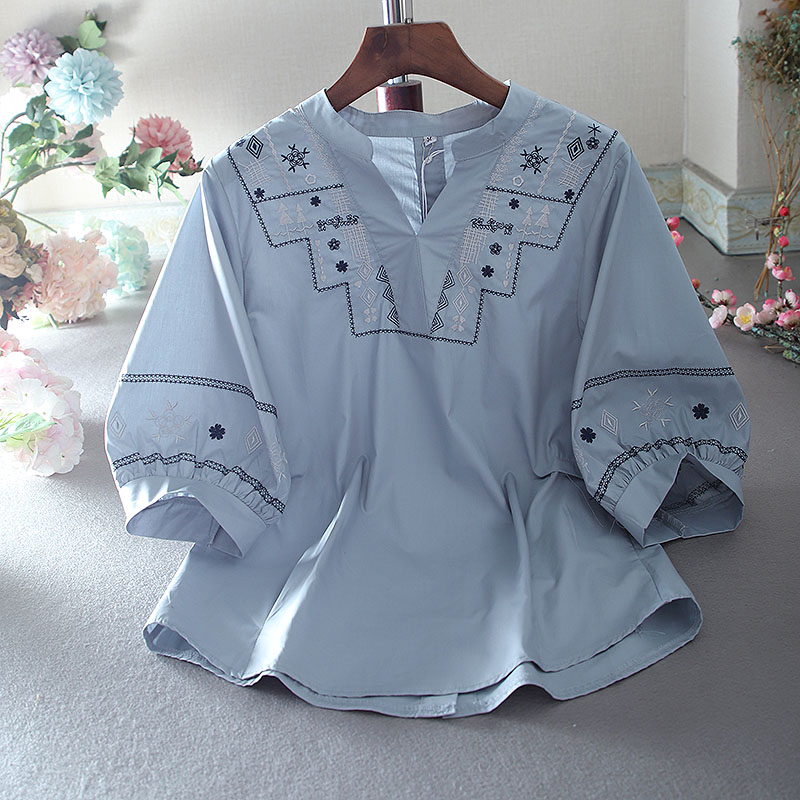 เสื้อลินิน เสื้อผ้าฝ้ายลินิน เสื้อเชิ้ตผ้าลินิน ปักลายสวยๆด้วยด้าย สไตล์VINTAGE