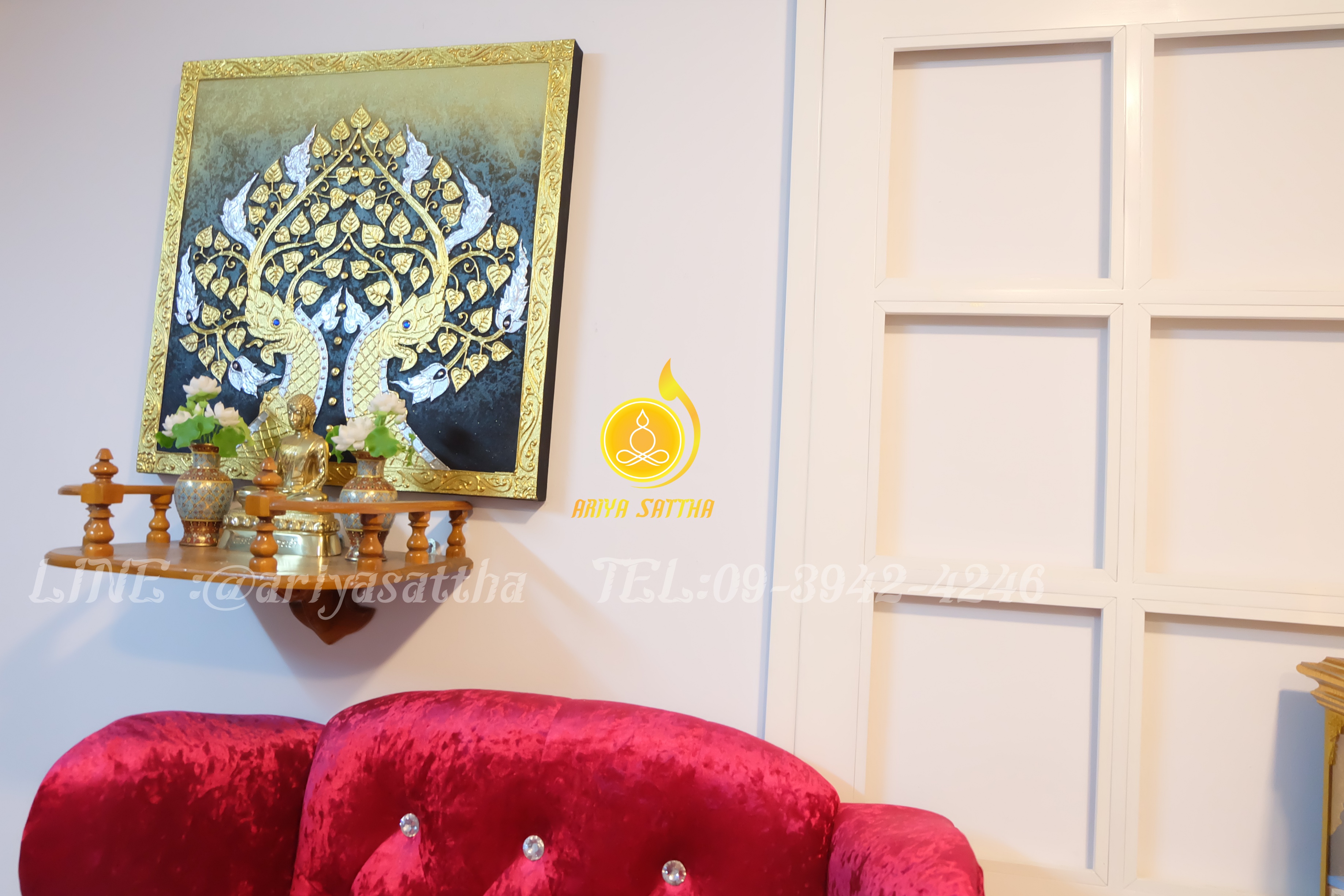 ภาพมงคล พญานาค หรือ นาค ต้นโพธิ์ ขนาด 60x60 cm.ตกแต่งบ้าน ห้องพระ ของขวัญขึ้นบ้านใหม่ งาน handmade ภาพวาดปิดทองแต่งผนังบ้าน คอนโด