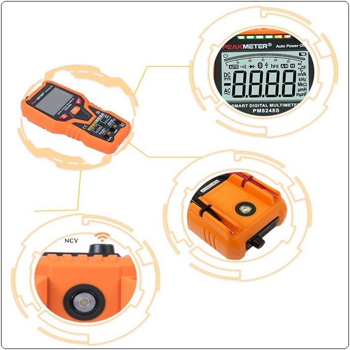 PEAKMETER PM8248S Smart Fully AutoRange Professional Digital Multimeter สำหรับช่างมืออาชีพ