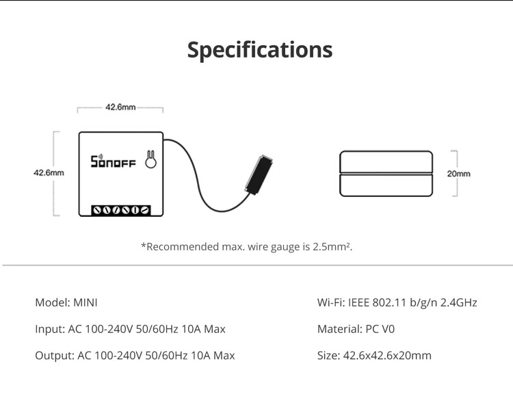 สมาร์ทสวิทช์ไร้สาย Sonoff ฺMini - สั่งผ่านมือถือ WiFi Smart Switch for Smart Home (อับโหลดโปรแกรมใหม่ได้)