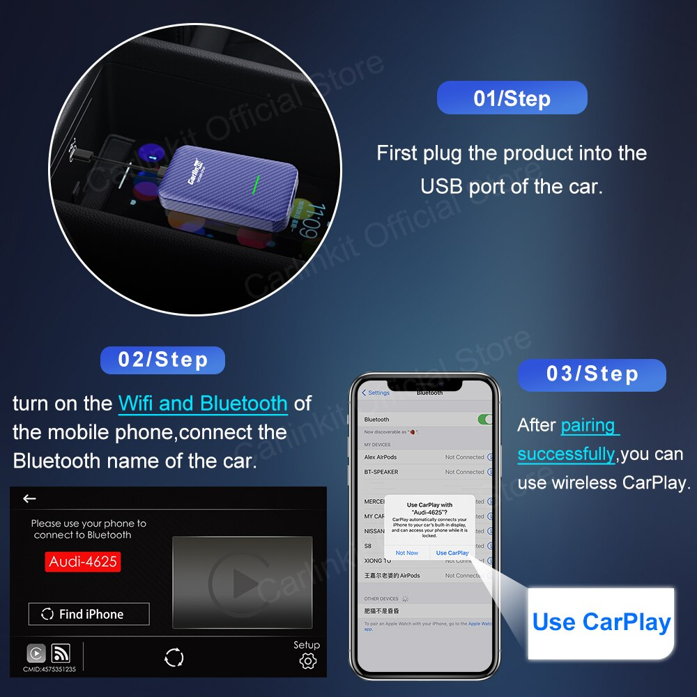 Carlinkit 4.0-Wireless Apple CarPlay and Android auto Dongle for Factory Wired CarPlay