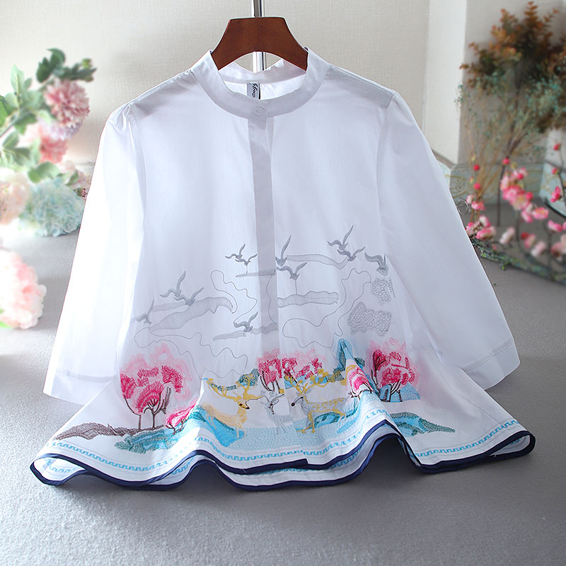 เสื้อลินิน เสื้อผ้าฝ้ายลินิน เสื้อเชิ้ตผ้าลินิน ปักลายสวยๆด้วยด้าย สไตล์VINTAGE