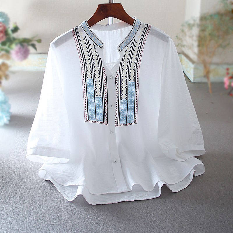 เสื้อลินิน เสื้อผ้าฝ้ายลินิน เสื้อเชิ้ตผ้าลินิน ปักลายสวยๆด้วยด้าย สไตล์VINTAGE