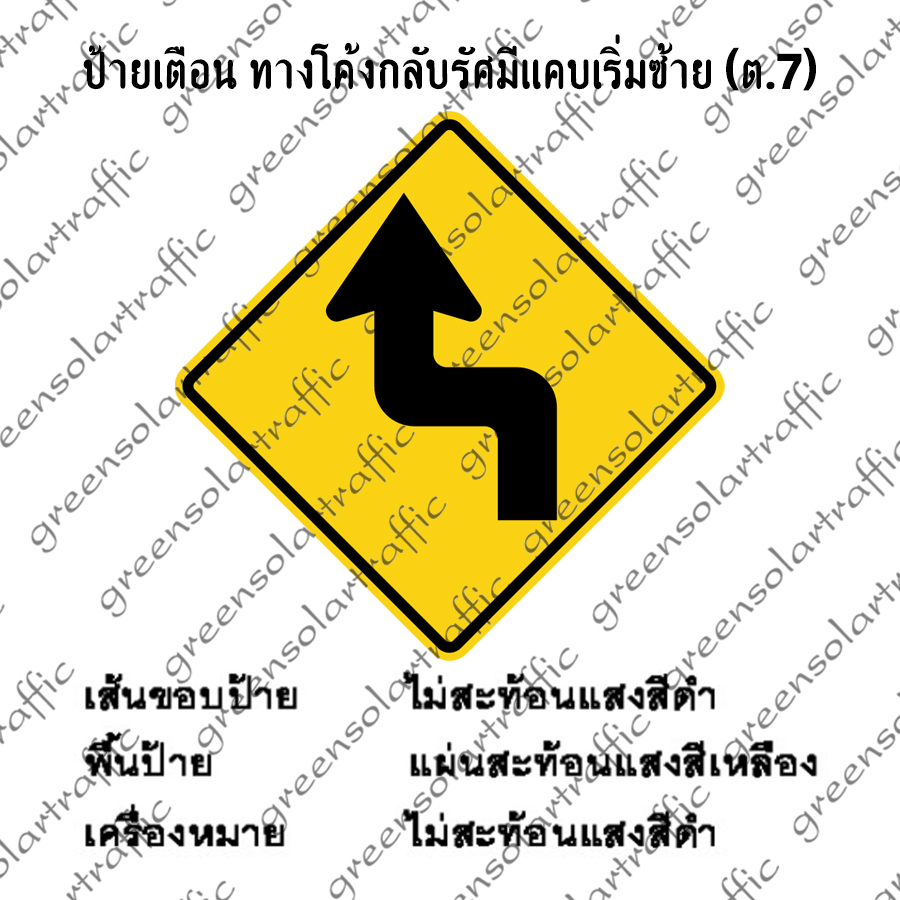 ป้ายเตือน ทางโค้งกลับรัศมีแคบเริ่มซ้าย