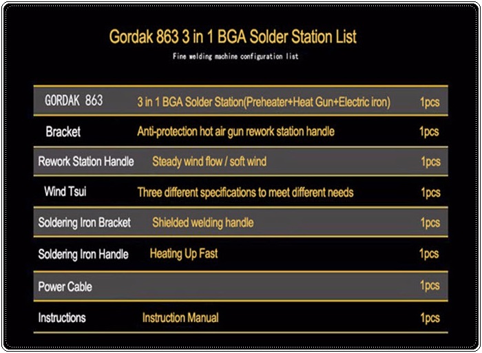 Gordak 863 BGA rework station 3 in1 Heat Gun Soldering Station (แถมหัวเป่า 7 ชิ้น)