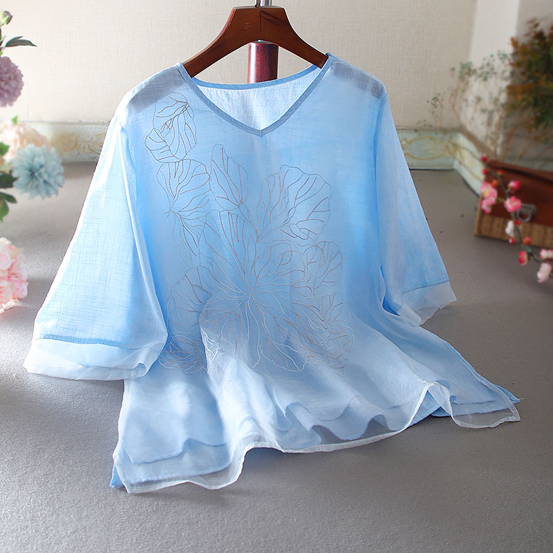 เสื้อลินิน เสื้อผ้าฝ้ายลินิน เสื้อเชิ้ตผ้าลินิน ปักลายสวยๆด้วยด้าย สไตล์VINTAGE