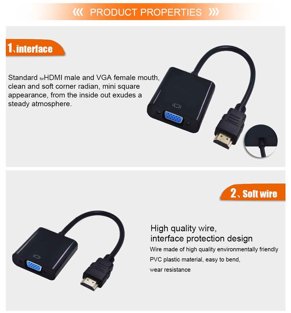 สาย HDMI to VGA Adapter Converter for HDMI Cable Support Full HD 1080P HDTV forHDMI to VGA (สีดำ)