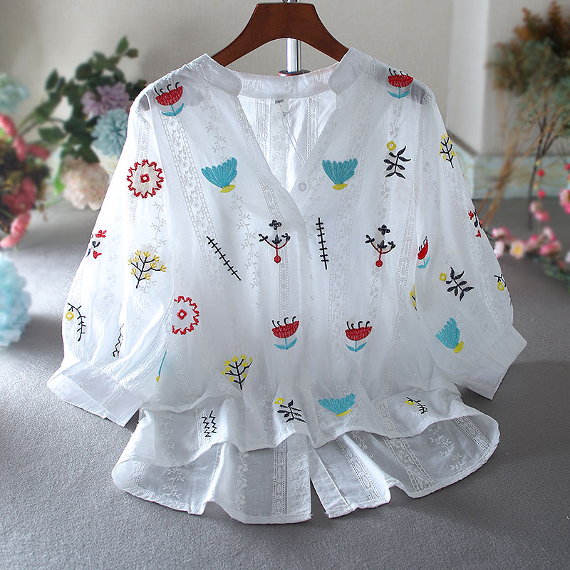 เสื้อลินิน เสื้อผ้าฝ้ายลินิน เสื้อเชิ้ตผ้าลินิน ปักลายสวยๆด้วยด้าย สไตล์VINTAGE