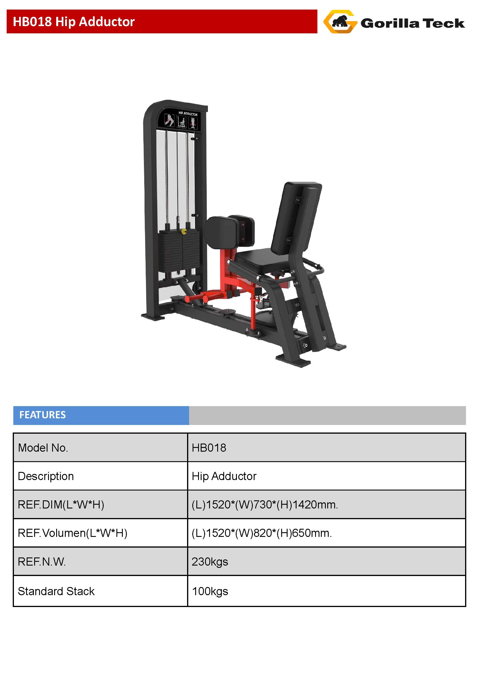 เครื่องฝึกกล้าเนื้อเดี่ยวสำหรับฟิตเนสคลับ แบรนด์ Gorilla Teck